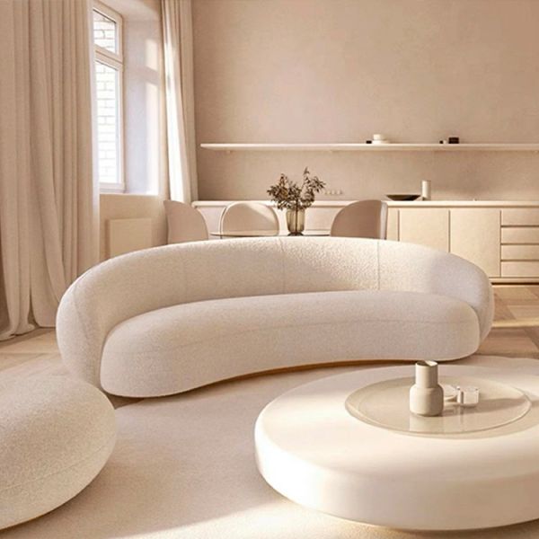 280 70 160cm OEM Accepted Modern White Circle Round Curved Sofa Minimalist Contemporary Boucle Nordic Velvet Half Moon Sofa Set