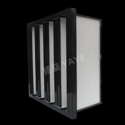 12 Pleats V Bank Air Filter Fiberglass HVAC Panel Filter With Galvanized Steel Frame