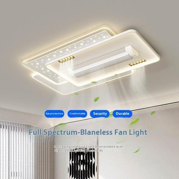 Venta al por mayor Inglés Control de voz LED Ventilador de techo Luz Sala de estar Dormitorio sin hojas Viento blando Ventilador invisible Luz mudo Ojo