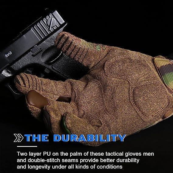 Protective Gear Full Finger Gloves, Motorcycle Tactical Gloves Upgraded Touch Screen Damping Palm Pads Rubber Guard