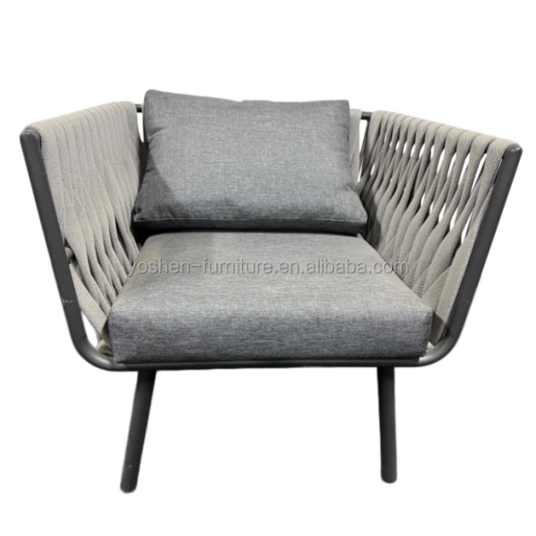 Outdoor Rope Woven Armchair with Cushion for Patio Garden Balcony