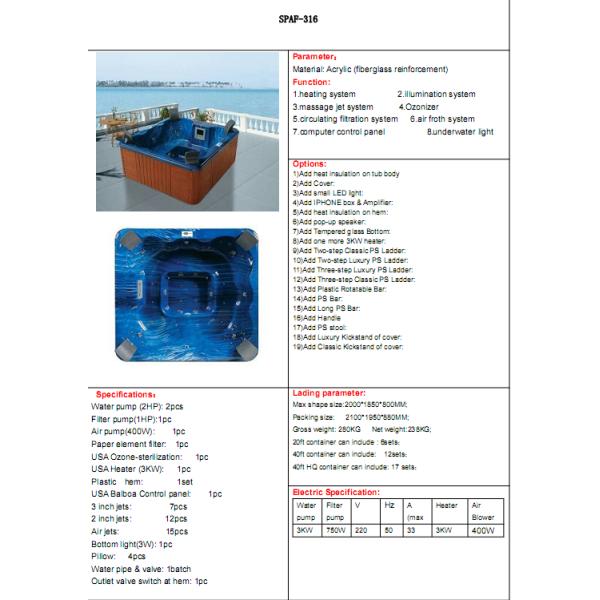 hot tub ,Outdoor Bathtub,swim spa,whirlpool,bahtub ,hot bathtub,swing pool SPAF-316