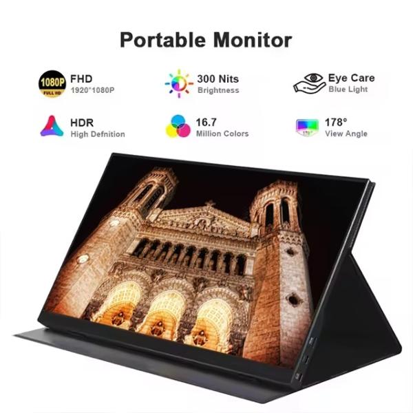 Moniteur de jeu FHD de 15 pouces avec écran IPS, écran USB portable et interface de type C pour ordinateur portable