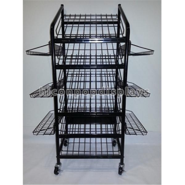 4 Casters Metal Rolling Display Shelves For Grocery Store Porducts Promotion