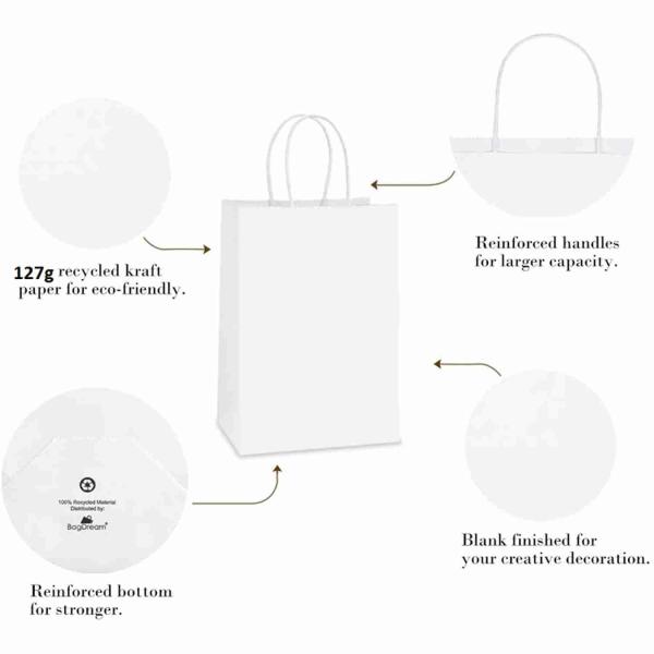 160gsm Custom Printed White Brown Kraft Bags Bulk With Handles 8x4x10