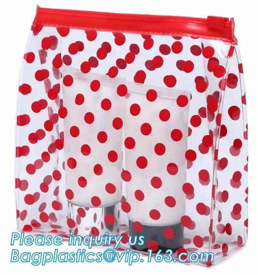 travel use frosted pvc cosmetic zipper bag with logo, zip slider pipping cosmetic hand sample promotion bags, Clear PVC