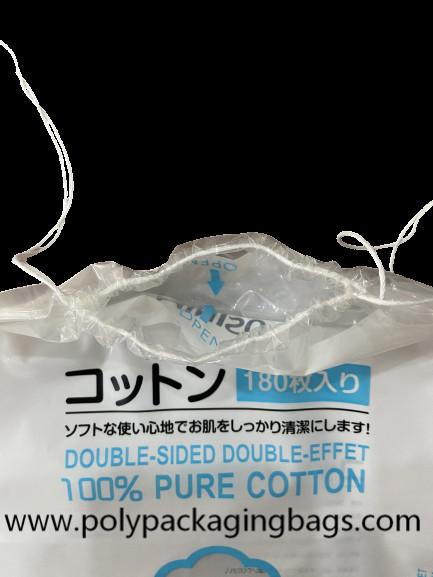 sacos de cordão plásticos do LDPE de 0.04mm para o empacotamento do cosmético do algodão