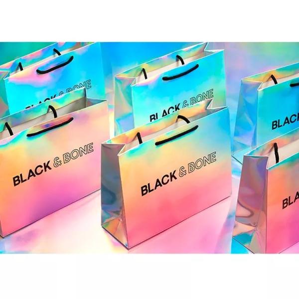 Glitter Silver Foil Clothing Carrier Bags Holographic Cmyk Color