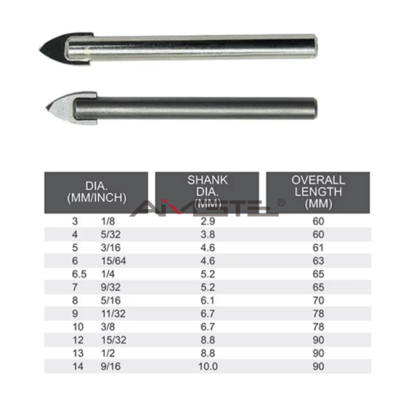 Straight Hex Shank 3mm 6mm Single Cross Carbide Tip Marble Ceramic Glass Tiles Drill Bit for Glass Ceramic Tile Marble