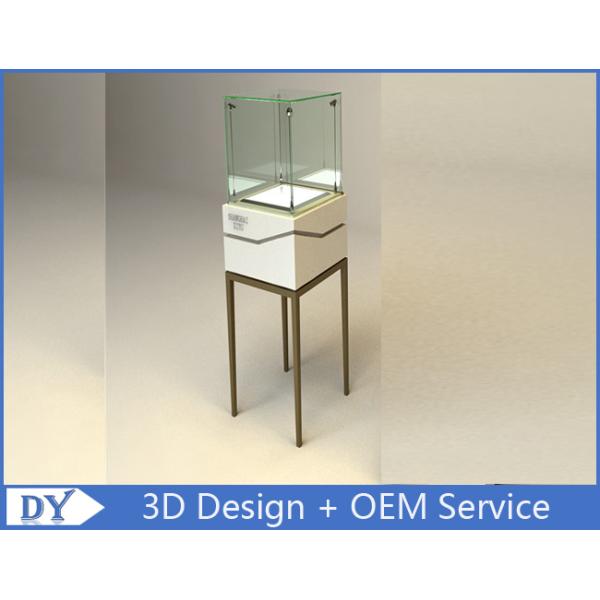 High Square Glass Jewelry Display Case With Lights Logo / Shop Glass Display Cabinets