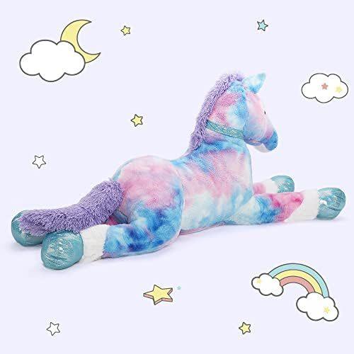 MorisMos Large 35 Inch Soft Blue Horse Stuffed Animal Pillow PP Cotton Pony Plush Toy for Boys and Girls for Parties