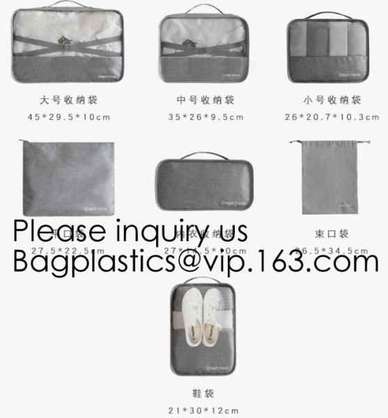 Custom Private Logo Travel Accessories Laundry Pouch 4pcs Packing Cubes Set Compression Travel Cubes, bagease, bagplasti