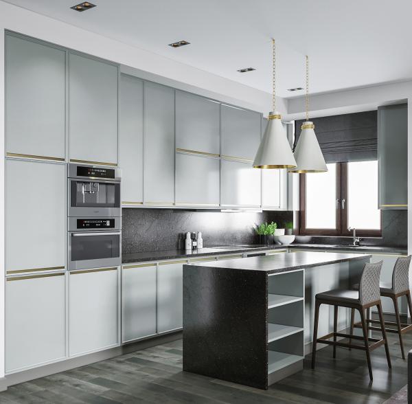Armoire de cuisine moderne de luxe Table à en-tête et table en marbre