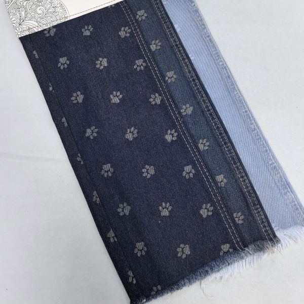 Dog's Paws Jacquard Washed Denim Fabric  Dark Blue 10oz  Stretch Free for Lady Jeans or Children Pants