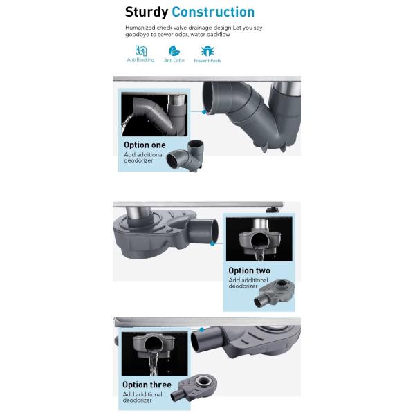 Linear 24 Inch Shower Drain , Square Floor Drain Brushed 304 Stainless Steel Material