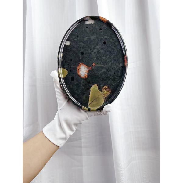 Luxury Round Marble Plate Plum Wearproof Blossom Jade Marble Tray