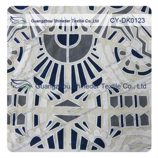 White And Black Big Geometric Cotton Polyester  Lace Fabric , 1.45 - 1.5m