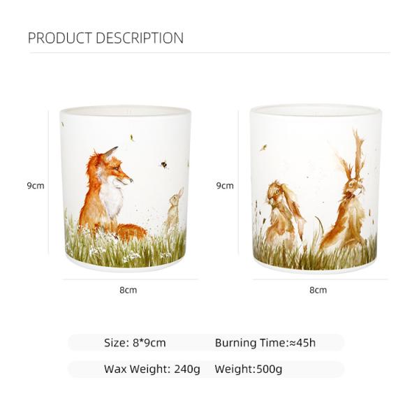 Fox Rabbit Glass Vessel Natural Scented Candles Burning Time 45 Hours