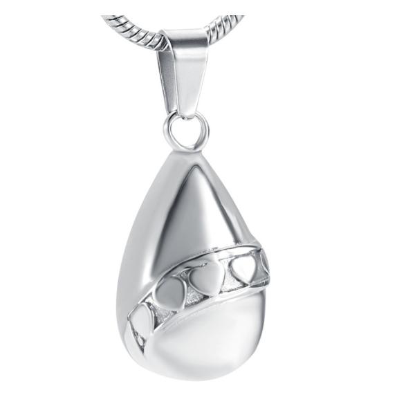 Stainless Steel Heart Water Drop Ashes Keepsake Cremation Pendant Necklace
