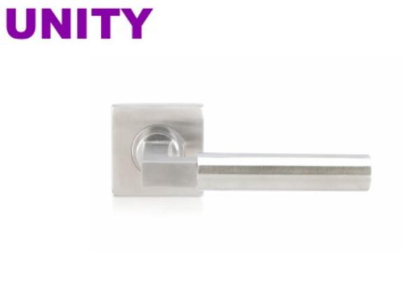Interior door handle set with square rose for commercial interior door use