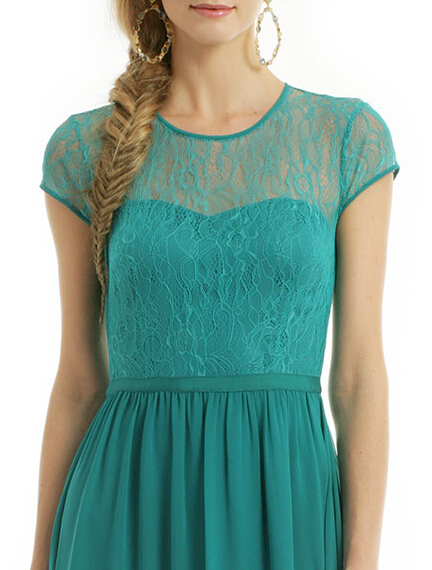 Teal Chiffon Gown Floor length Evening Dress