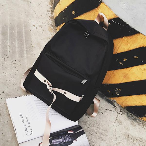 Korean version of the pure color contrast color backpack fashion personality bags large capacity waterproof backpack