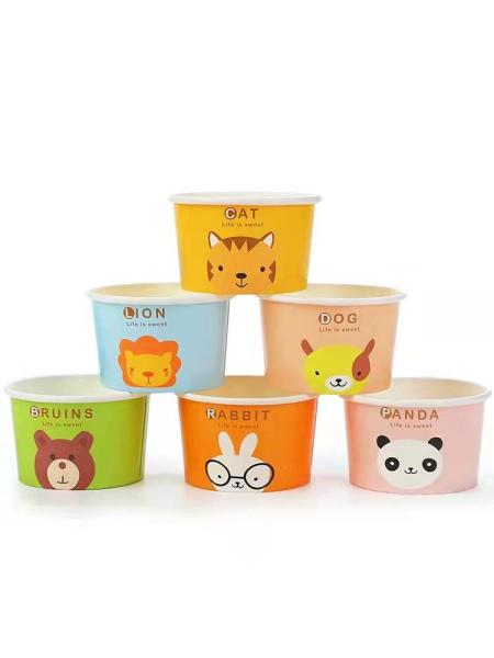 Biodegradable 280ml Ice Cream Paper Cup With Plastic Lids Logo Printing
