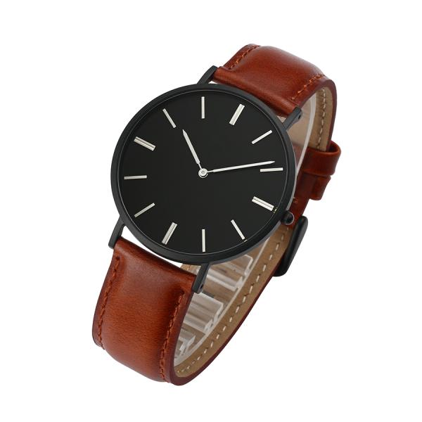 Matte Black Watch Mens Leather Strap Watches With 2 Years Warranty