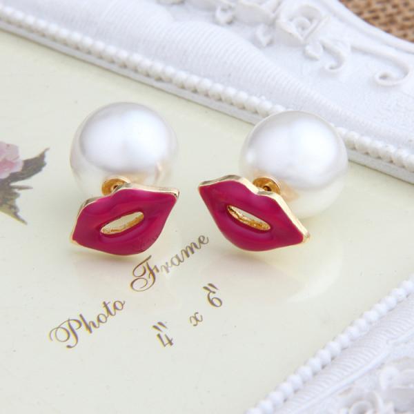 Sexy lips pearl earrings small jewelry