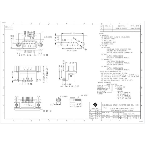 Прямоугольные соединители DB9 D-SUB 9 Pin Male Female PCB Mount