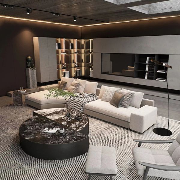 Fabric Modern MOYI Long Sectional Couch Light Gray L Shape Sofas Set Italian Sofas Minimalist Style for Home Luxury