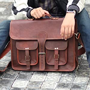 400g 14 Inch Vintage Handmade Leather Messenger Bag For Laptop Briefcase