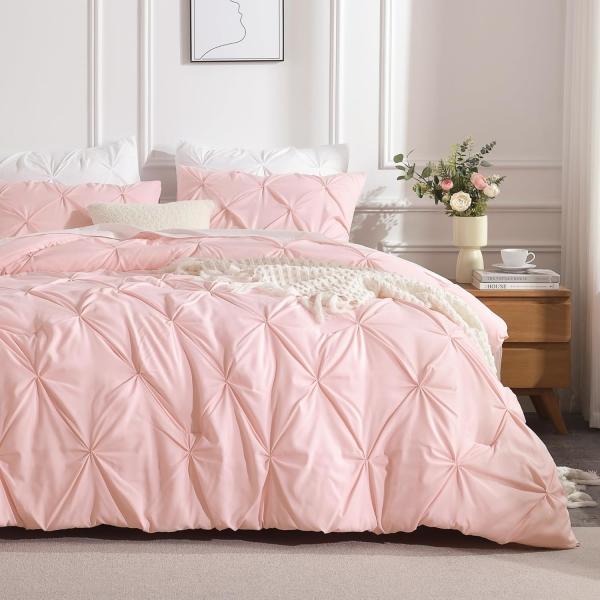3 Pieces Pink Lightweight Pinch Pleat Comforter Set All Season Alternative