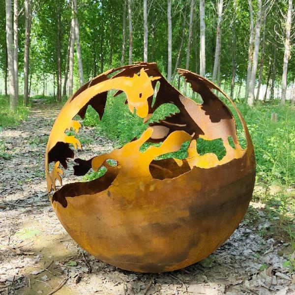 Diameter 800mm Corten Fire Pit Outdoor Thickness 6mm Wood Burning Fire Sphere