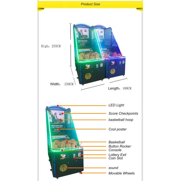 Coin Operated Arcade Basketball Game Machine  or 1 to 2 Player 100W