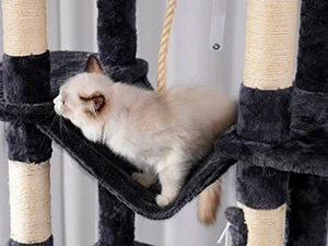 Luxury Indoor Cat Tree with Multi-Level Wood Tower 2 Widened Plush Perches & Halloween Cat Condo Scratching Board Modern Style