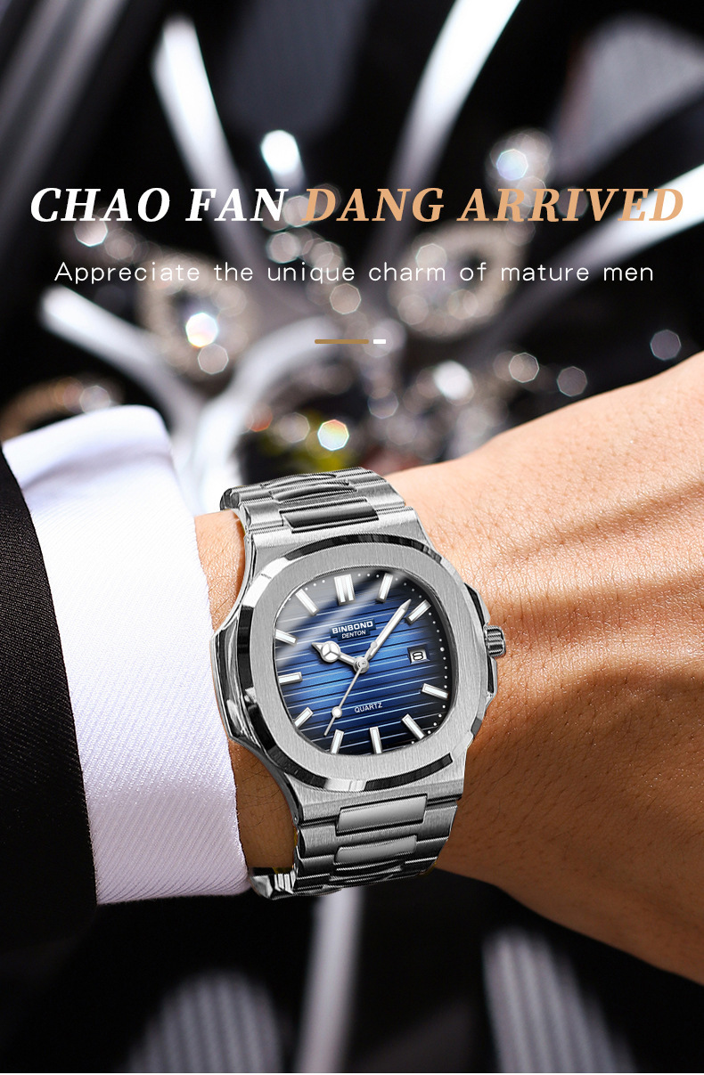 Men's Octagonal Stainless Steel Quartz Watch – Classic Business Dress Watch