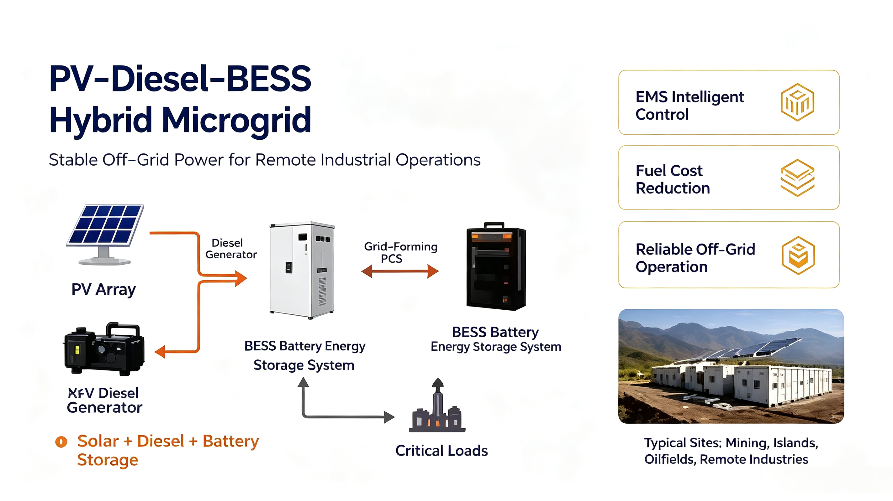 PV‑Storage‑Diesel Hybrid Microgrid | Grid‑Forming Off‑Grid Power System