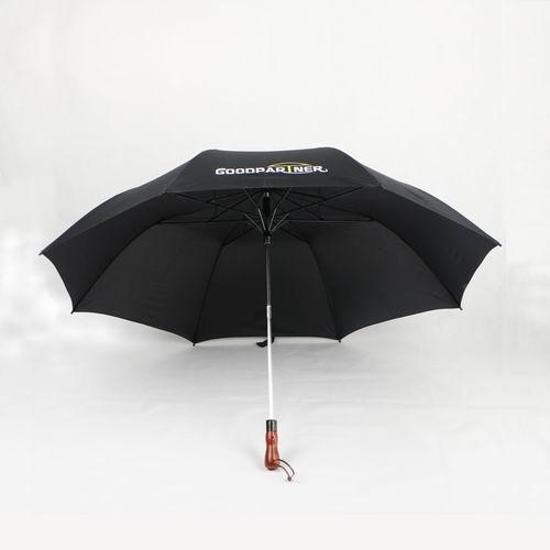 Unisex Pongee 2  Foldable Golf Umbrella Strong Windproof With Dark Wood Handle