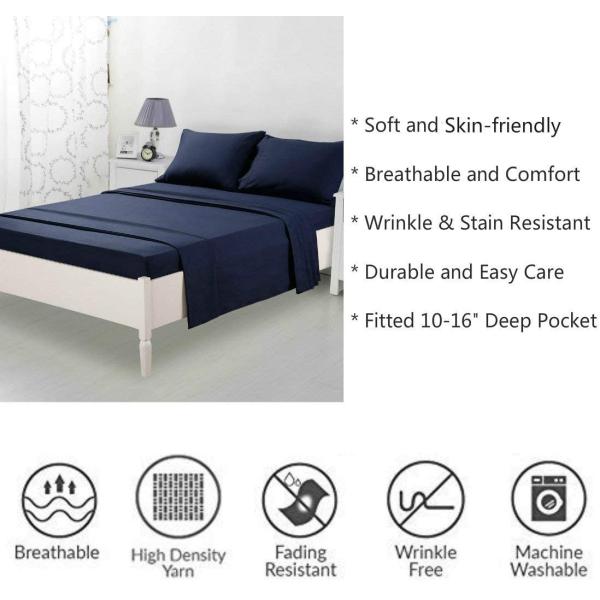 Get a Restful Sleep with 4PCS Brushed Microfiber Sheet Set Featuring 3-Line Embroidery