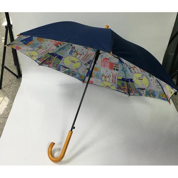 Metal Shaft Auto Open Wooden Umbrella With Two Layers