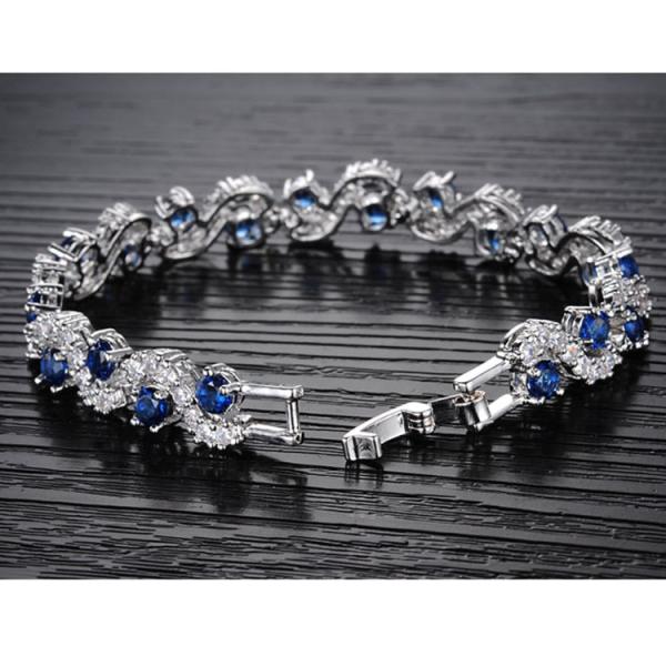 Platinum Plated Clear Cubic Zirconia Tennis Bracelet for Women Jewelry (JDS931BLUE)