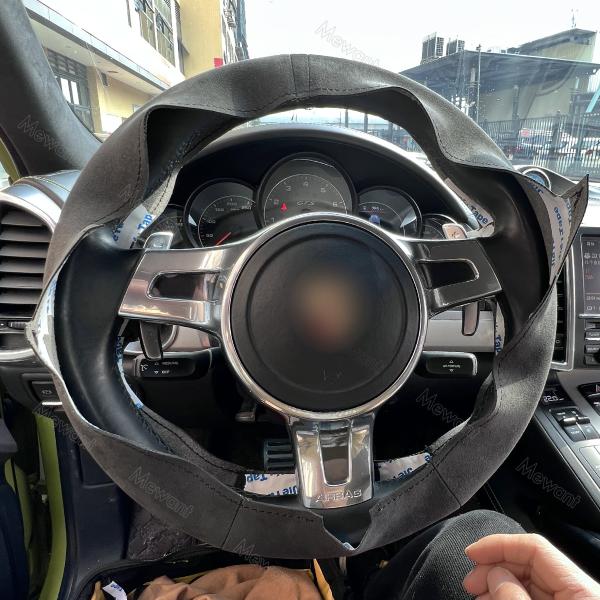 Blue Suede Custom Hand Stitching Steering Wheel Cover for PORSCHE 977 911 991 RS