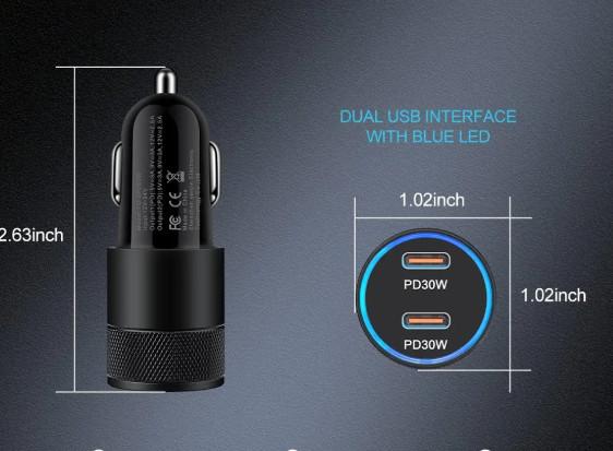 USB A  Car Charger PD 60W  Smart Phone Mini Car Power Adapter