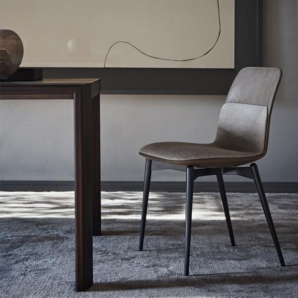 Beautiful Grey Leather Upholstered Dining Chairs Built - In Padded Seat