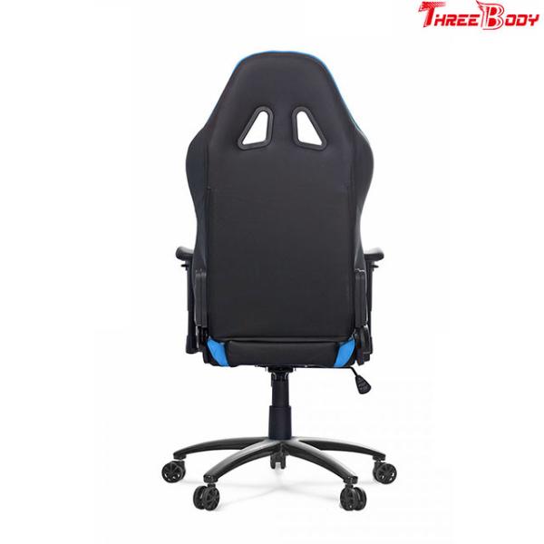 Swivel Black And Blue Leather Gaming Chair With Lumbar Support System