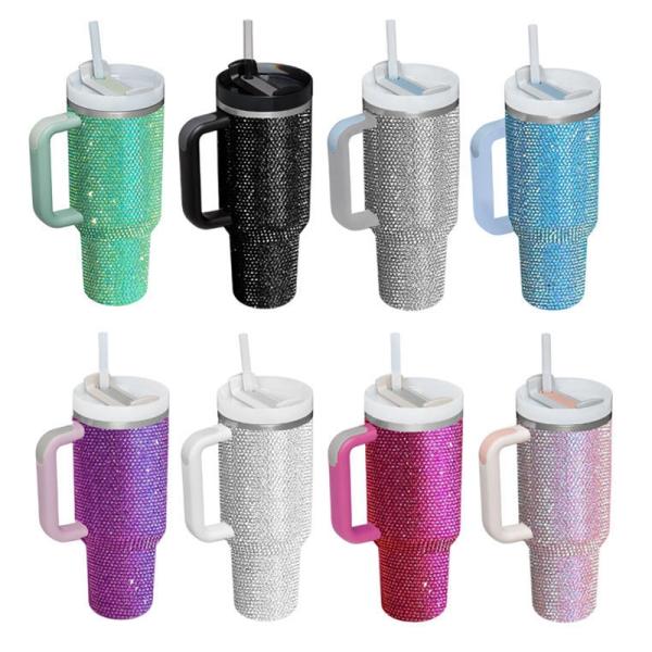 Customizable Reusable Cold Color 300ml/400ml Double Wall Cup with Diamond Studded Lid