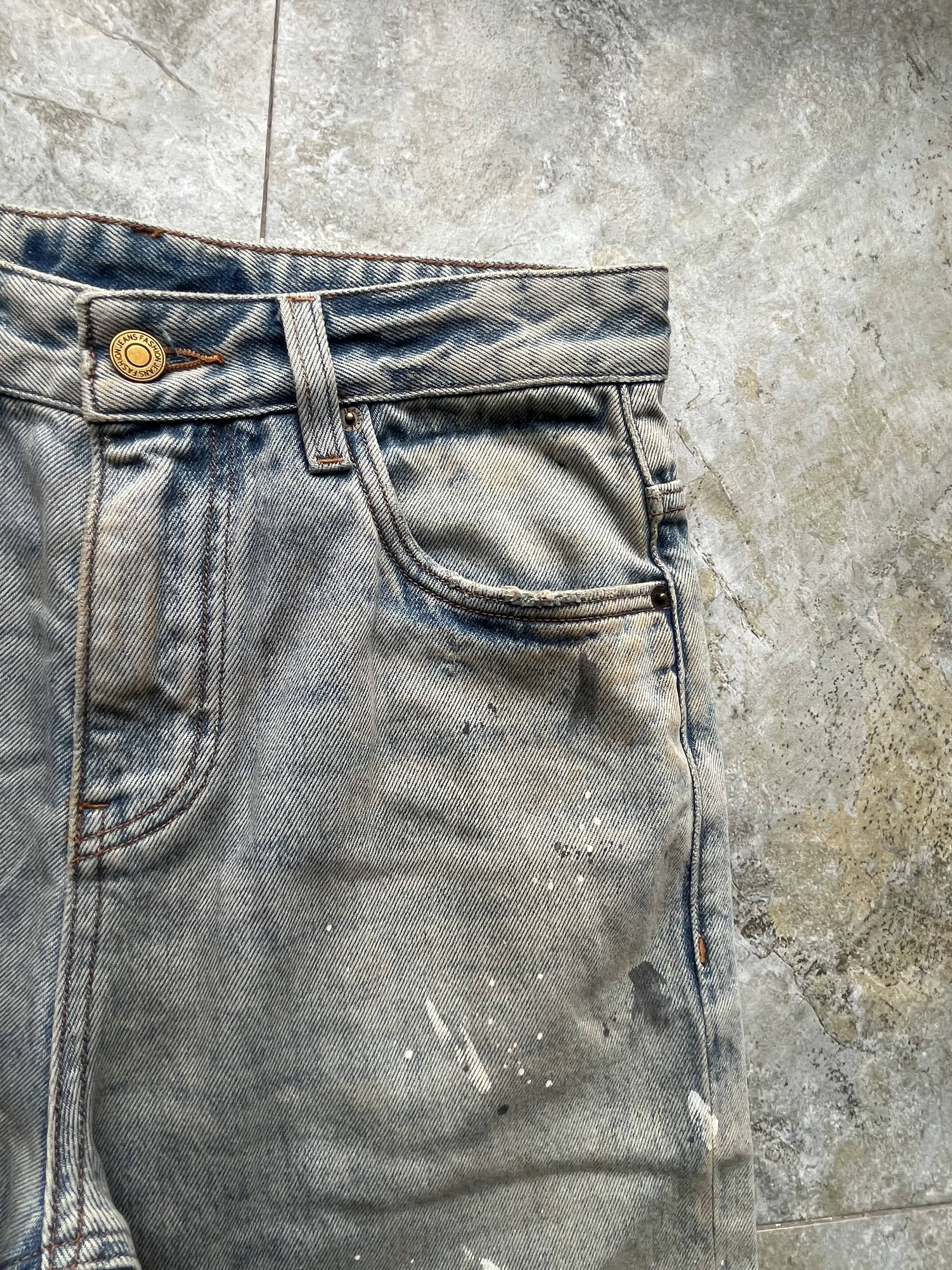 Paint Splatter Men's Jeans Mid Waist Flare Bootcut Jeans Light Wash