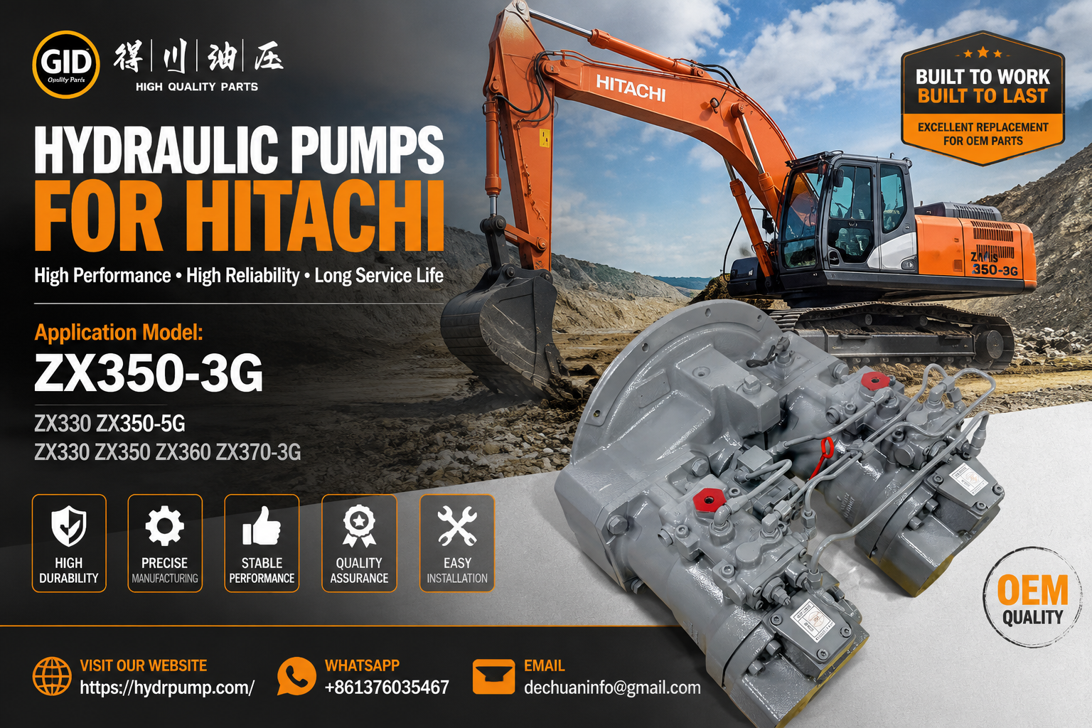 Hitachi ZX350-5G Excavator Hydraulic Main Pump - High Efficiency, Direct Replacement & Long Durability