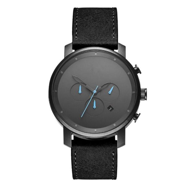 Leather Band MVMTed Black Waterproof Wrist Watch 42mm / Customized Size Case
